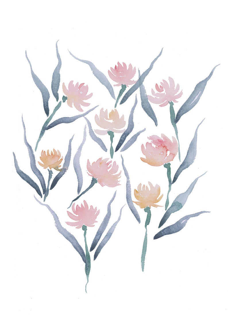 Tulips and Peonies Watercolor art print 5x7 pair image 3