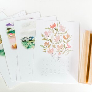 Watercolor floral and landscape 2021 calendar with natural wood block stand image 8