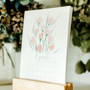 Watercolor floral and landscape 2021 calendar with natural wood block stand image 7