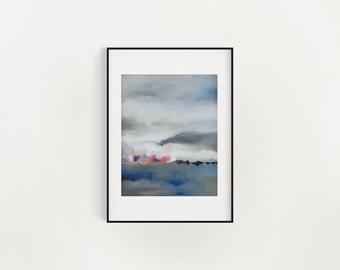 Blue and Gray Abstract Oil Painting Print