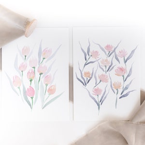 Tulips and Peonies Watercolor art print 5x7 pair image 4