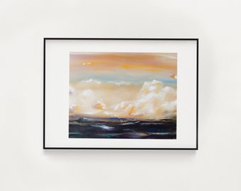 Golden Sky Ocean Landscape Oil Painting Print