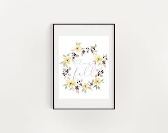 Welcome Fall Watercolor Floral Print