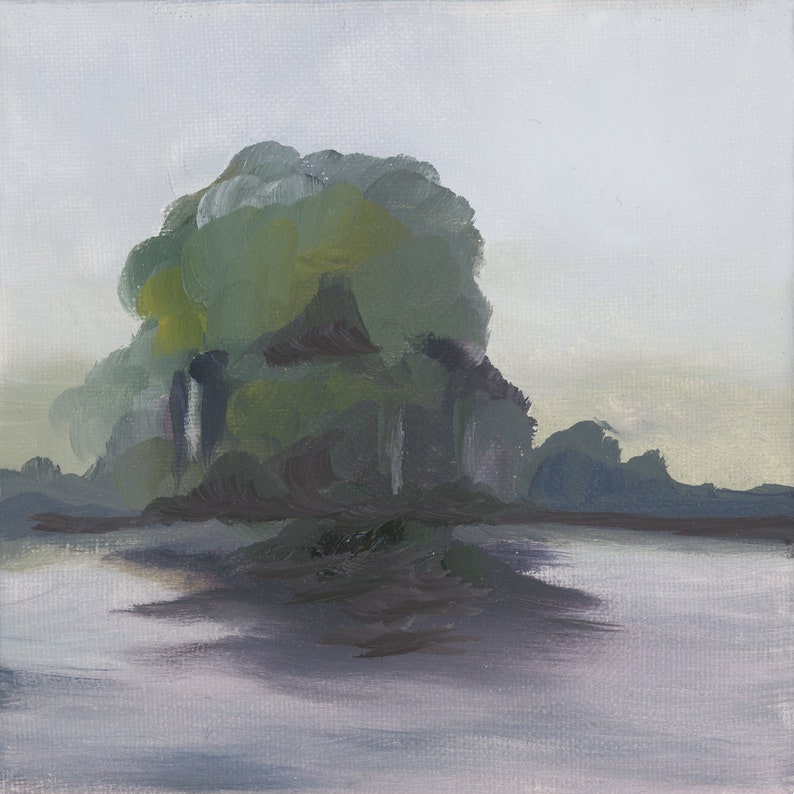 Lake Trees Oil Painting Giclee Art Print Square