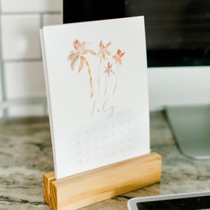 Watercolor floral and landscape 2021 calendar with natural wood block stand image 4