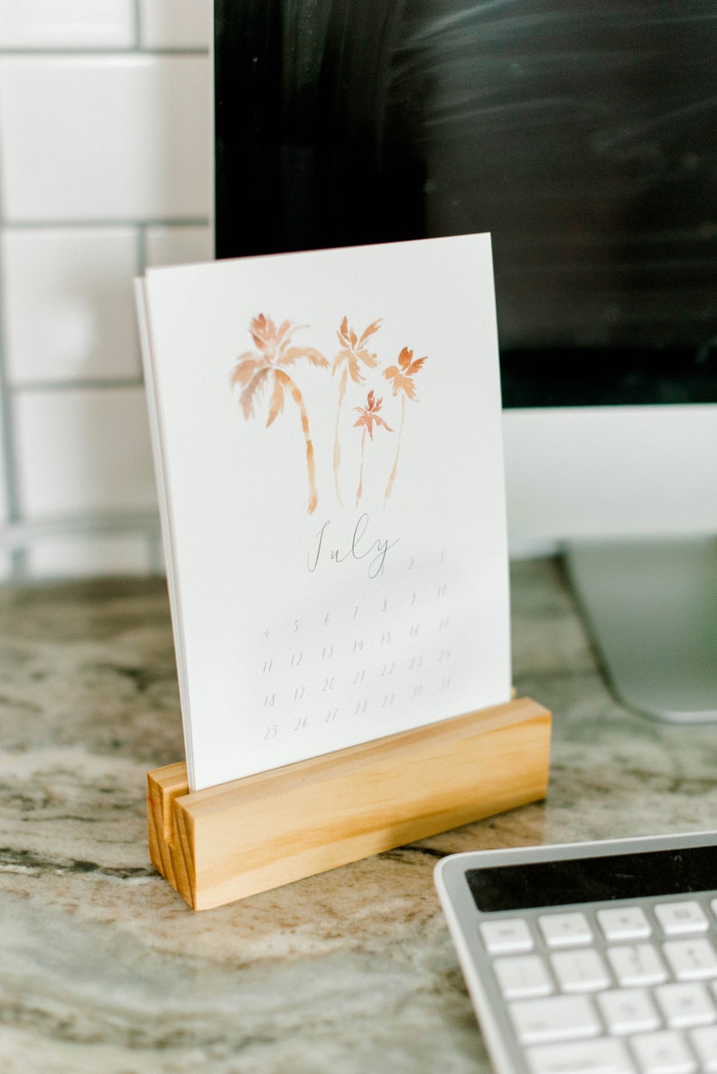 Watercolor floral and landscape 2021 calendar with natural wood block stand image 4