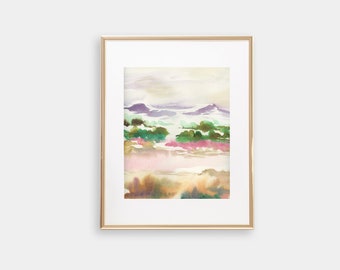 Long Mountain Landscape Watercolor Print