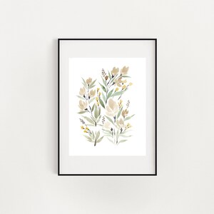 Neutral Floral Watercolor Print Wall Art image 4
