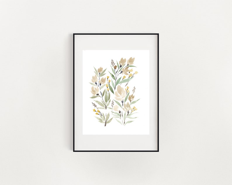 Neutral Floral Watercolor Print Wall Art image 4