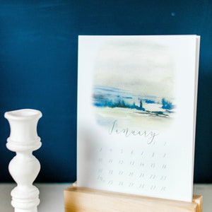 Watercolor floral and landscape 2021 calendar with natural wood block stand image 9