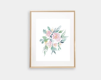 Rose Floral Watercolor Art Print in 8x10