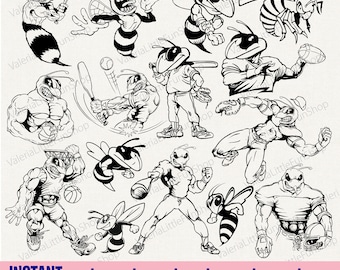 Yellow Jackets Hornets  Digital Files  Svg, eps, ai, pdf, png, dxf