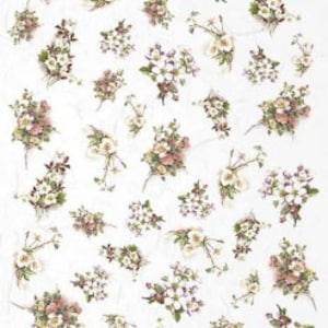 Rice Paper For Decoupage,A4 Sheet Of Rice Paper, Mini White Flowers, Crafts, Collage, Scrapbooking, Journaling,  #R1448