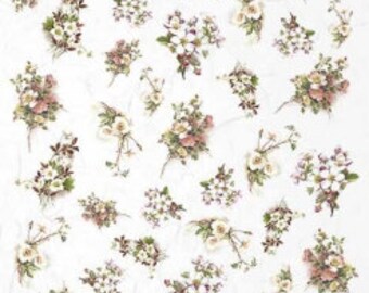 Rice Paper For Decoupage,A4 Sheet Of Rice Paper, Mini White Flowers, Crafts, Collage, Scrapbooking, Journaling,  #R1448