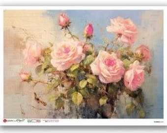 Rice Paper For Decoupage, A4 Sheet Of Rice Paper, Pink Roses, Decoupage, Collage, Scrapbooking, Journaling, Crafts, #PD0404