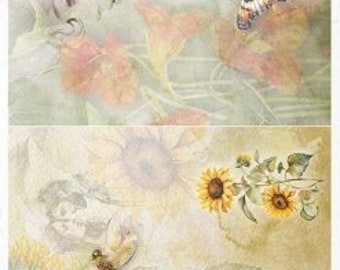 Rice Paper For Decoupage, Single A4 Sheet, 2 x Watercolour Floral Images,  Decoupage, Crafts, Collage, Scrapbooking Journaling, #R2255