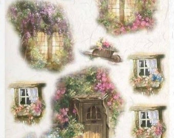 Rice Paper For Decoupage, A4 Sheet Of Rice Paper, Floral Doors And Windows, Decoupage, Crafts, Collage, Scrapbooking, Journaling, #R0460