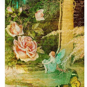 Rice Paper For Decoupage, Single A5 Sheet, Fairy On Lilypad, Decoupage, Crafts, Journaling, Collage, Scrapbooking, #PD0083