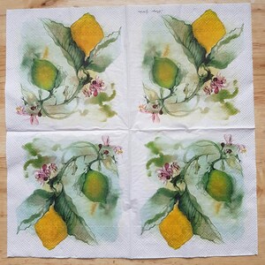 Paper Napkins For Decoupage x 2 Watercolour Lemons Square Paper Lunch Napkins Decoupage Crafts Scrapbooking Collage N060 image 3