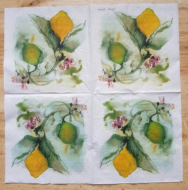 Paper Napkins For Decoupage x 2 Watercolour Lemons Square Paper Lunch Napkins Decoupage Crafts Scrapbooking Collage N060 image 3