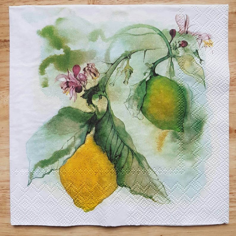 Paper Napkins For Decoupage x 2 Watercolour Lemons Square Paper Lunch Napkins Decoupage Crafts Scrapbooking Collage N060 image 2