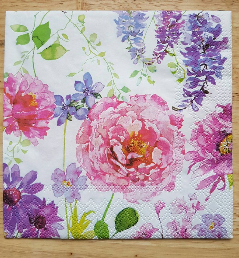 Set of 4 Pink Roses Square Paper Lunch Napkins Decoupage Crafts Collage Scrapbooking #051