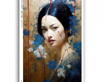 Rice Paper For Decoupage, A4 Sheet Of Rice Paper, Pretty Asian Woman, Decoupage, Scrapbooking, Journaling, Collage, Crafts, #PD0098
