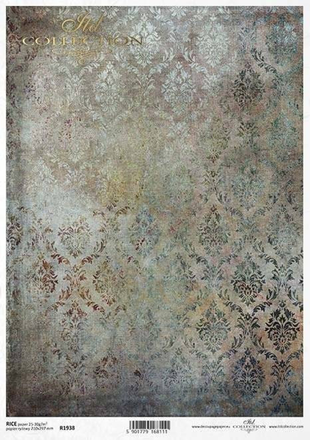 Rice Paper for Decoupage Single A4 Sheet Vintage Green Damask Design ...
