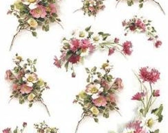 Rice Paper For Decoupage, Single A4 Sheet, Multiple Pink Florals, Decoupage, Crafts, Journaling, Collage, Scrapbooking #R0565