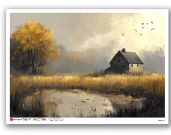 Rice Paper For Decoupage, Single A4 Sheet, Atmospheric Farmhouse Scene, Decoupage, Crafts, Journaling, Collage, Scrapbooking, #PD0232