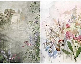 Rice Paper For Decoupage Two Floral Images A4 Decoupage Crafts Collage Scrapbooking Journaling #R1831