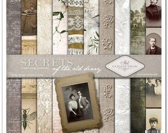 Scrapbook Paper Set, 12in x 12in, Single Sided Collage Sheets, Secrets Of The Old Diary, Journaling, Crafts, Scrapbooking, #SLS025