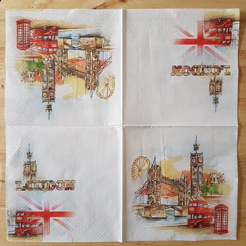 Set of 4 London Scene Square Paper Lunch Napkins Decoupage Etsy