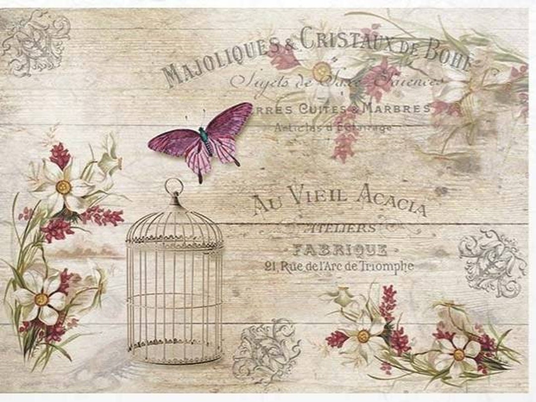 Rice Paper for Decoupage A4 Sheet Vintage Floral Bird Cage Decoupage ...