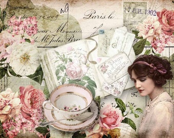 Rice Paper For Decoupage, A3 Sheet Of Rice Paper, Teatime In Paris By DQ, Decoupage, Collage, Journalling, Scrapbooking #DQ234L