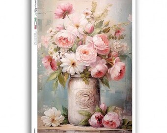 Rice Paper For Decoupage, A4 Sheet Of Rice Paper, Shabby ChicFlowers, Decoupage, Scrapbooking, Journaling, Collage, Crafts, #PD0424