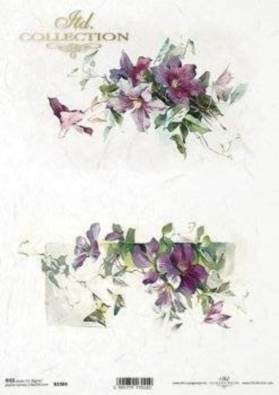 Rice Paper for Decoupage, Single A4 Sheet, Large Purple Florals