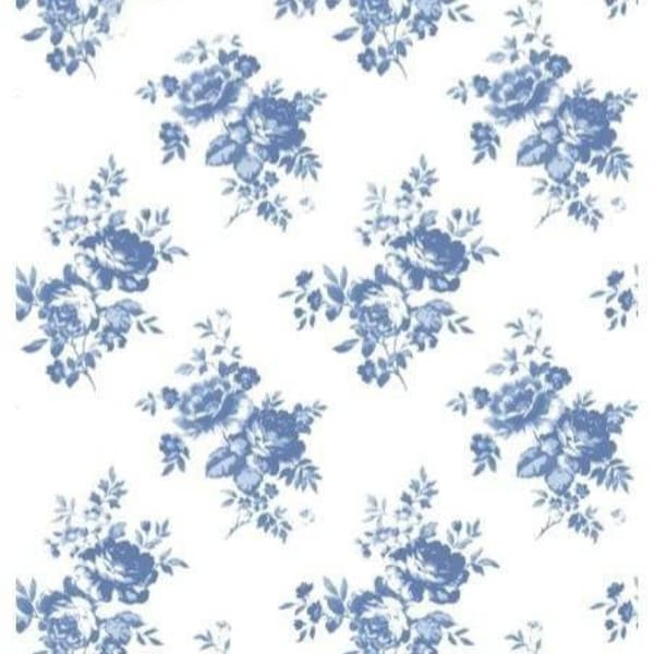 Rice Paper For Decoupage,  Single A4 Sheet, Blue Floral On White, Decoupage, Crafts, Collage, Scrapbooking, Journaling, #R0634