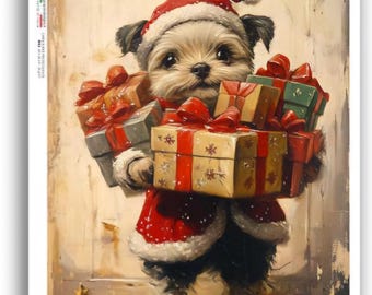 Rice Paper For Decoupage, Single A5 Sheet, Puppy Dog & Presents, Decoupage, Crafts, Journaling, Collage, Scrapbooking, #PD0259