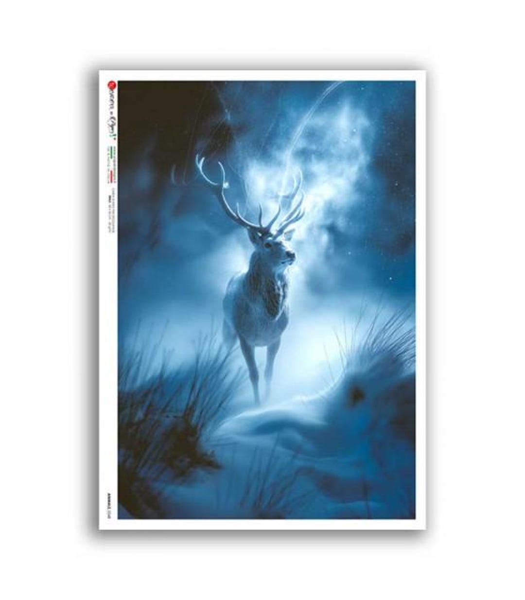 Stag Collage Rice Paper for Decoupage, Single A4 Sheet, Ethereal Blue Stag ...
