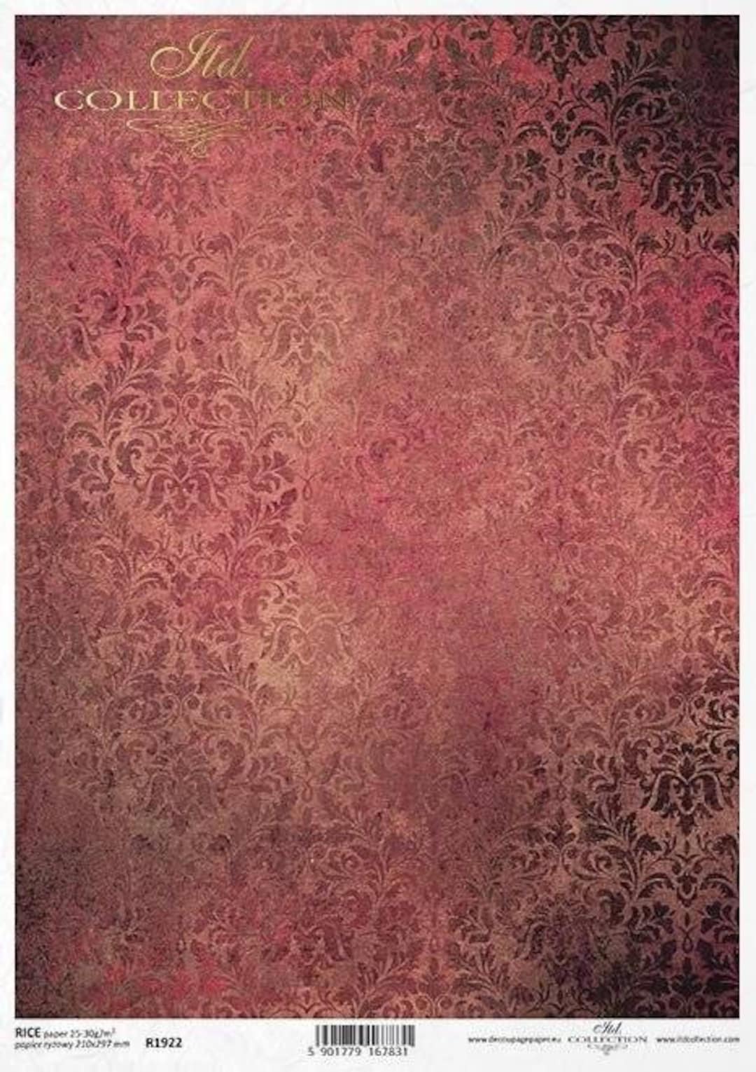 Rice Paper for Decoupage Single A4 Sheet Dark Burnt Orange Damask ...