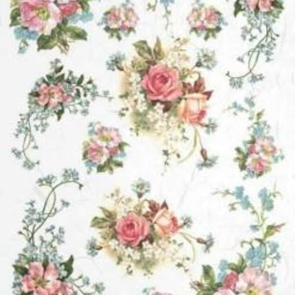 Rice Paper For Decoupage, Single A4 Sheet, Pink & Blue  Flowers, Decoupage, Crafts, Journaling, Collage, Scrapbooking, #R0421