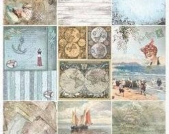 Rice Paper For Decoupage, Single A3 Sheet, Vintage Seaside, Nautical, Decoupage, Crafts, Journaling, Collage, Scrapbooking, #R0870L