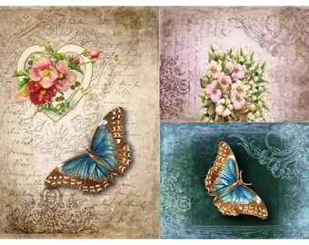 Rice Paper For Decoupage A4 Sheet Bright Vintage Butterflies Decoupage Crafts Collage Scrapbooking Journaling #R0524