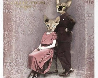 Rice Paper For Decoupage Mini Rice Paper Sphinx Cats Vintage 6in x 6in Decoupage Crafts Collage Scrapbooking Journaling #RPM043