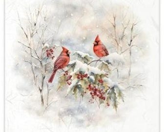 Mini Rice Paper, Single Sheet, Northern Cardinals, Christmas, Crafts, Scrapbooking, Decoupage,  Journaling, #RPM091