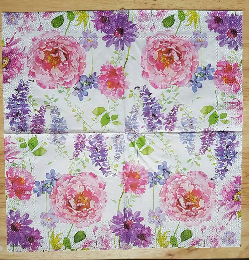 Set of 4 Pink Roses Square Paper Lunch Napkins Decoupage Crafts Collage Scrapbooking #051