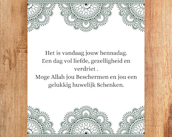 Carte de jour au henné, carte de mariage marocaine, carte de mariage hollandaise, carte de mariage, carte au henné, carte de jour au henné marocain hollandais, carte de mariage double face