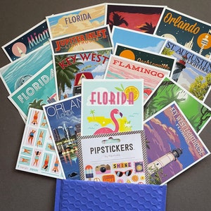 The Sunshine State - Florida Postal Pack full of Florida Postcards and Stickers - Florida Sunshine - Florida Wildlife