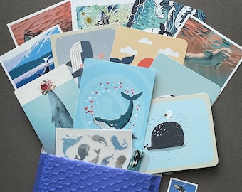 Whale Whispers Postal Pack with Whale Postcards, Whale Stickers and Whale Washi Tape - Whale Love